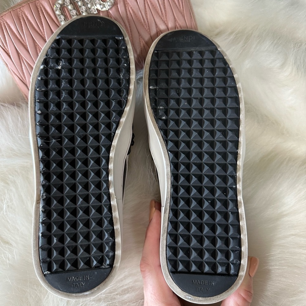 FENDI KARLITO STUDDED LEATHER SLIP ON SNEAKERS WOMENS 37 7 DESIGNER RARE - Picture 3 of 12